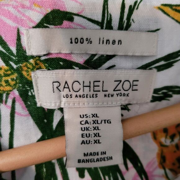 Rachel Zoe Linen Top Womens Size XL Tropical Safari Short Sleeve - Picture 6 of 9